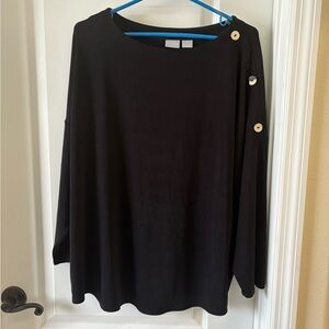 Chico’s Travelers Black Knit Top Gold Button Detail Size 16/18 NWT
